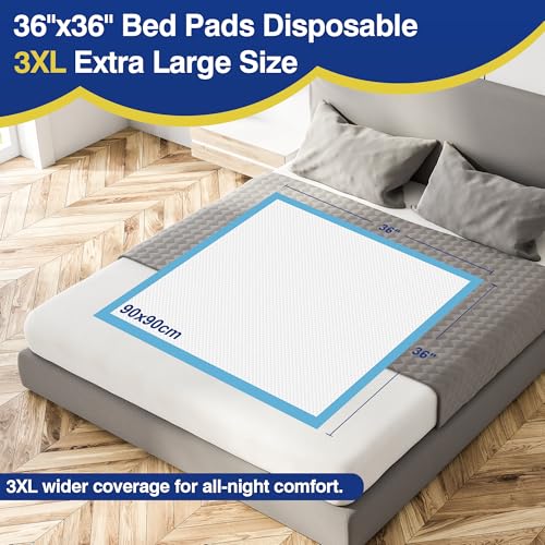 Image of MKISS Bed Pads Disposable 36 inch x 36 inch 100 Count, Extra Large Incontinence Underpads, Leak-Proof & Quick-Drying Disposable Pee Pads for Elderly, Adults, Kids, Puppy Training