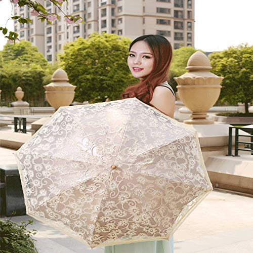 Orgrimmar Ladies Lace Parasol Umbrella Anti-UV Protection Sun Shade UPF 50+ Lightweight and Portable Folding Umbrella (Yellow) - Thumbnail 5