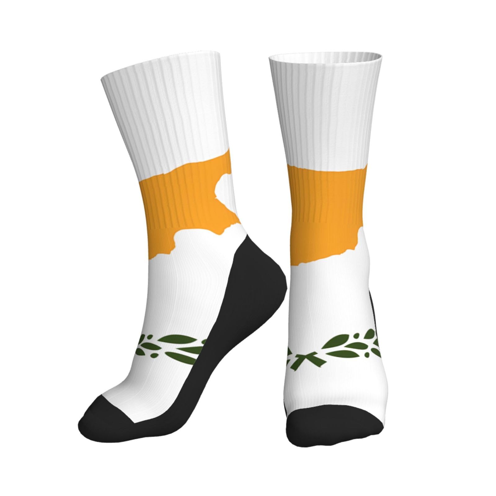 Erwqavc Women's 1 Black Flag Of Cyprus Print Crew Socks For Men, Adults Novelty Mid-Tube Athletic Socks, For Sports Running,Gym