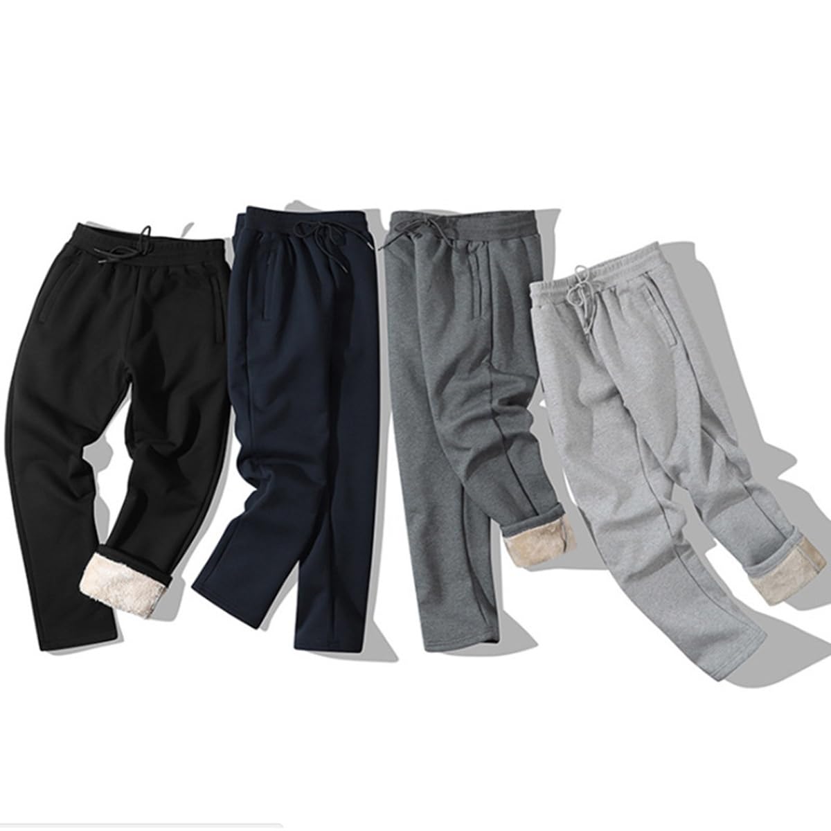 Spodnie Do Joggingu Męskie Zimowe Polarowe Spodnie Dresowe Spodnie Treningowe Z Podszewką Sherpa Ciepłe Męskie Spodnie Sportowe Bawełniane Spodnie Slim Fit Rekreacyjne Kieszenie Spodnie Relaksacyjne