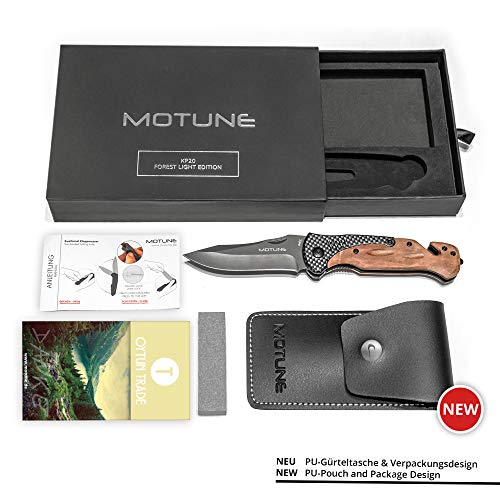 Motune® 2-hand Folding Knife 3-in-1 KP20 - Sharp Pocket Knife With Wooden Handle - Two-hand Knife With Titanium Blade Made Of Stainless Steel - Outdoor Knife With Whetstone And Belt Bag - Image 6