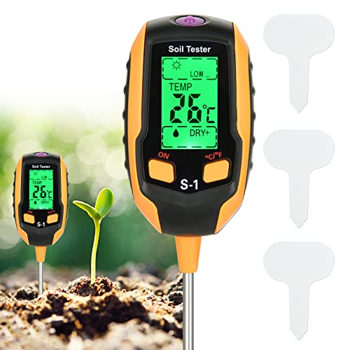 Feuchtigkeitsmessgerät Pflanzen, 4 in 1 Boden PH Wert Messgerät Wasserstandsanzeiger Pflanzen Boden Moisture Meter mit Zimmerpflanzen Gießanzeiger für Topfpflanzen, Blume, Gartenarbeit,Landwirtschaft