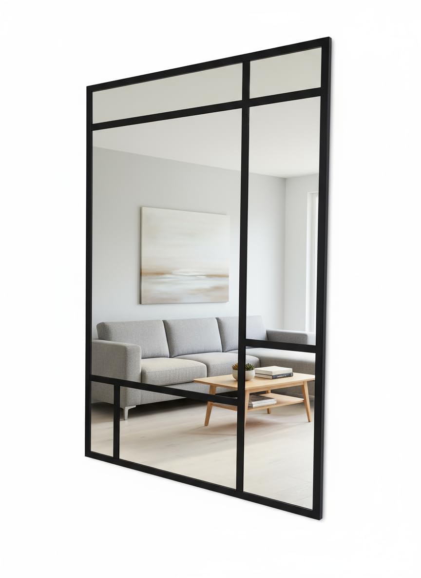 THEROSE Espejo Ventana Atelier, Espejo Industrial Atelier, Aluminio Negro, 120x80 cm (120x80, Negro)