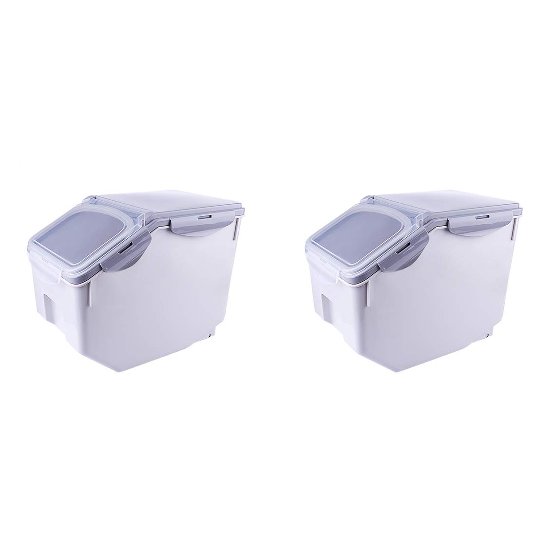 Lot de 2 contenants de stockage de riz 10 kg / 10 kg / 10 kg paniers de stockage d'aliments hermétiques pour céréales, haricots, farines, boîtes étanches à l'humidité, avec roulettes, tasses à mesurer