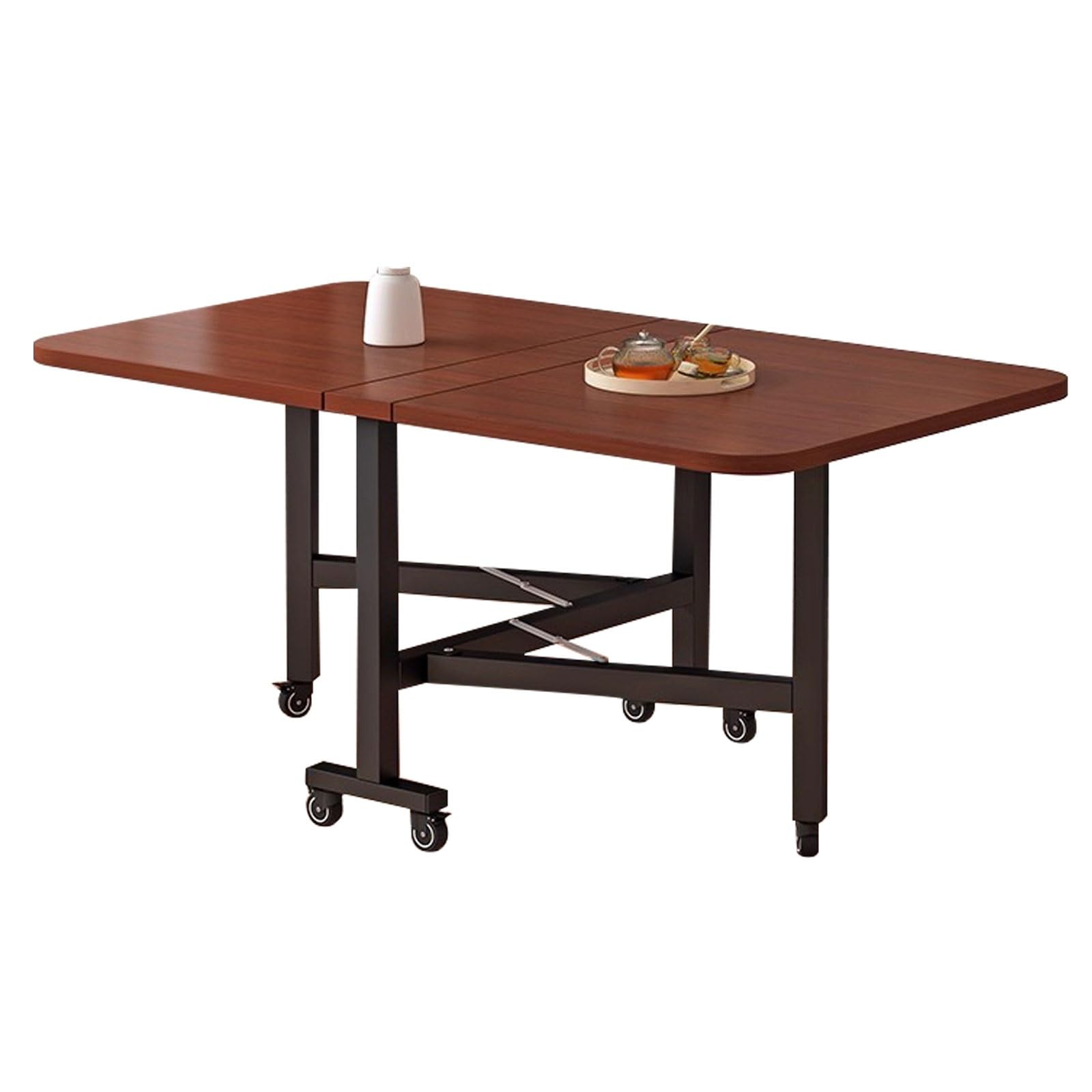 Table à manger pliable rouge 100x60cm avec roulettes et structure en acier
