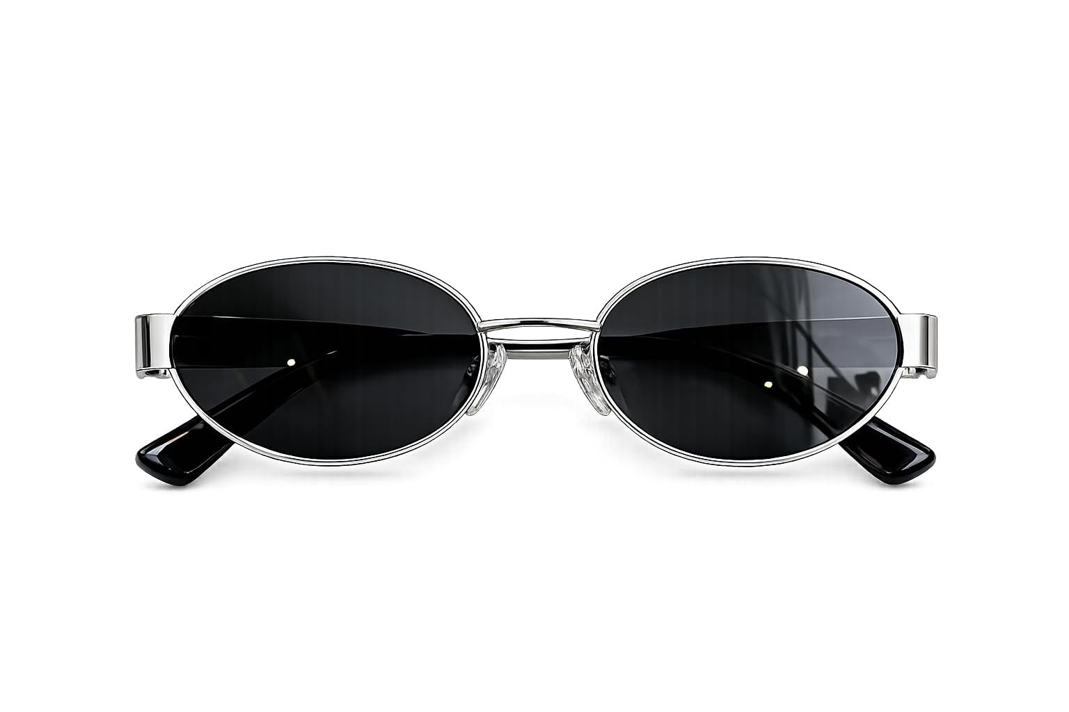 Oval Shape Sunglasses for Women, Silver Metal Frame with Black Lenses, Trendy Style-image-19