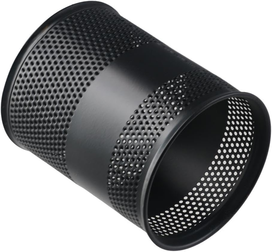 Image of Round Pen Stand Wire Mesh with Solid Strip - Metal Desk Organizer for Office, Home, School | Premium Black Stationery Holder for Pens, Pencils, Markers & Accessories
