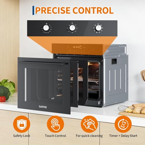 Image of Garvee 24 Inch Electric Single Wall Oven, 2.5 Cu.Ft Built-In Convection Oven 3000W, Convection System with 8 Cooking Modes, 3D surround heating, Smart Touch Control, Triple Glass Door, Black