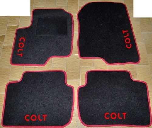 SonCar Mitsubishi Colt a partir de '04 Alfombras para coche, juego completo de alfombras de moqueta sobre tamaño negro con bordado de hilo rojo