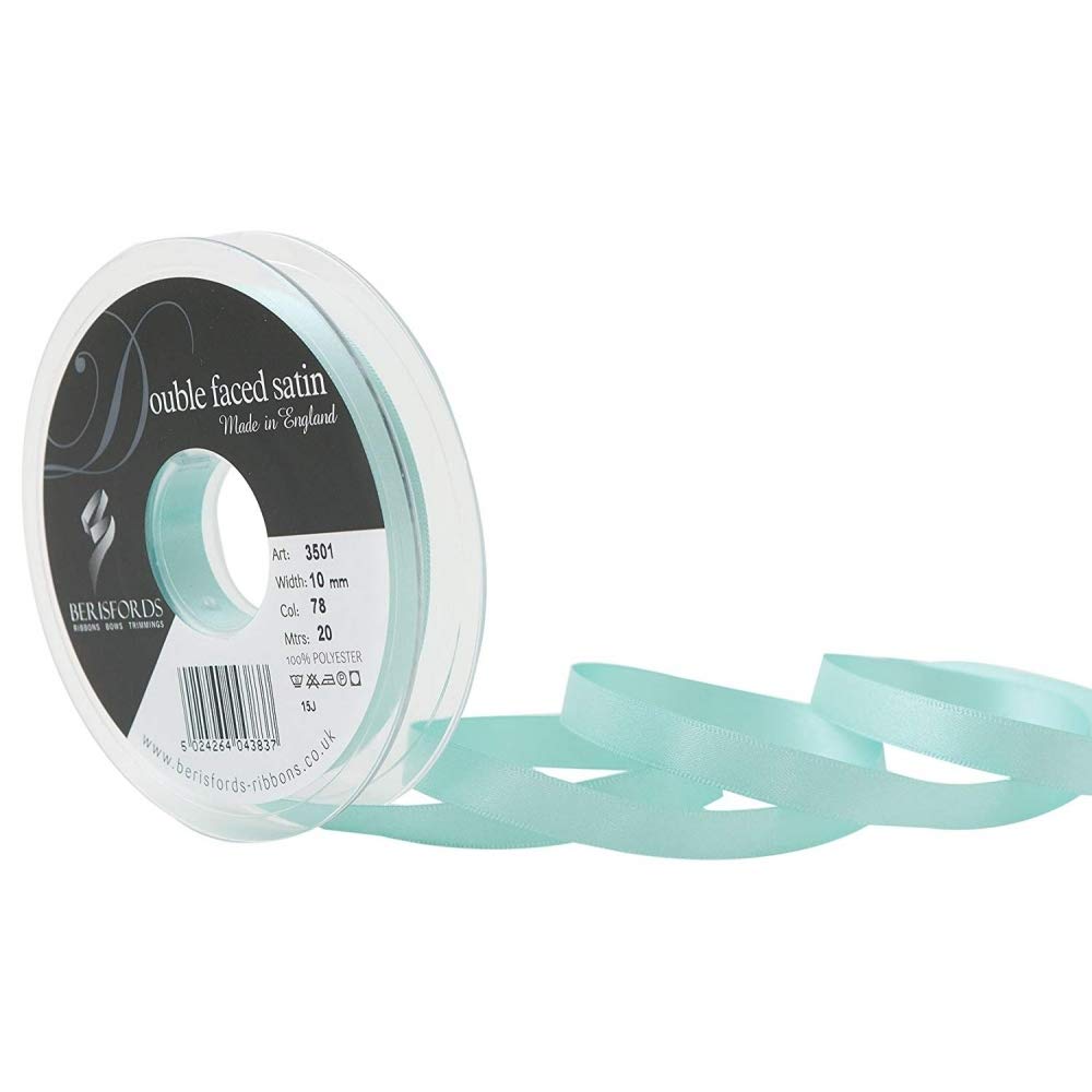 Berisfords Double FACE Poly Satin Ribbon, Aqua, 10.5x10.5x1.5 cm