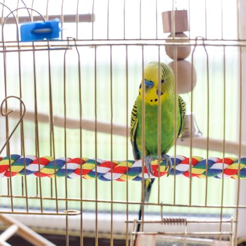 Image of iplusmile Bird Rope Perch 31.5 Inch Length Colorful Cotton Bendable Rope Perches for Parrots, Cockatiels, Parakeets, Budgie Cages Comfy Birds Colorful (Pack of 2)
