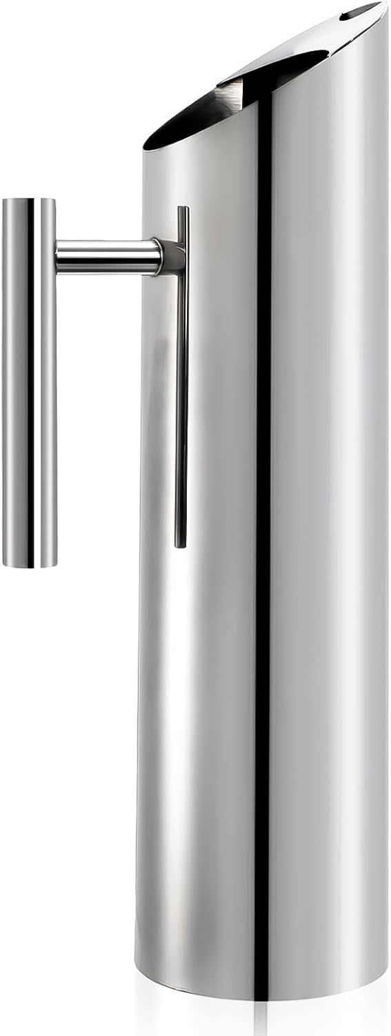 Hiceeden Stainless Steel Water Pitcher, 68oz/2L Modern Metal Pitcher with Ice Guard, Silver Carafe Drink Jug with Handle, Homemade Beverage Container for Juice, Coffee, Milk, Iced/Hot Tea
