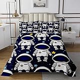 Astronaut Gesteppt 170 x 210 Jungen Nette Raumfahrer Tagesdecke Glitzer Sterne Drucken Gesteppt Mystic Universum Tagesdecke für Kinder Jungen Mädchen Schlafzimmer Ganzjährig Tagesdecke Quilt-Set
