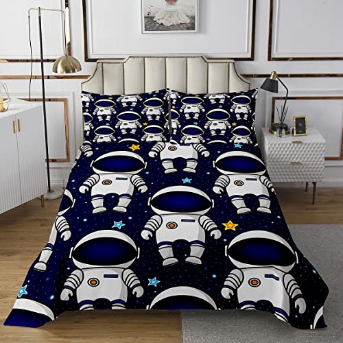 Astronaut Gesteppt 170 x 210 Jungen Nette Raumfahrer Tagesdecke Glitzer Sterne Drucken Gesteppt Mystic Universum Tagesdecke für Kinder Jungen Mädchen Schlafzimmer Ganzjährig Tagesdecke Quilt-Set