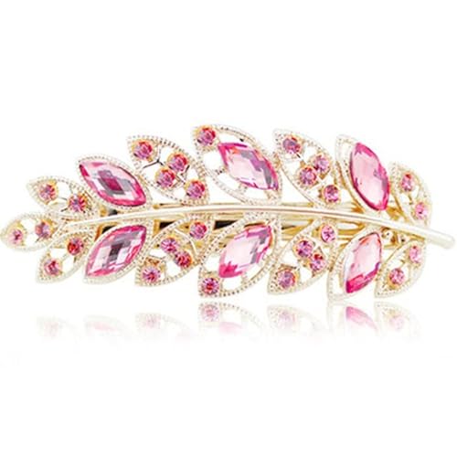 GOOMBIRA 1 Pezzo di Bellezza delle Donne della Clip di Capelli di Modo Creativo Foglia di Cristallo della Lega del Rhinestone della Forcella della Forcella Accessori per Capelli Coreani-Rosa Rossa