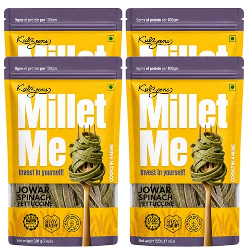 Image of Millet Me by Kuizeens Spinach Jowar Fettuccine Pasta - 120g Each, Pack Of 4 | Gluten-free Sorghum Pasta | Natural Spinach, High Fiber & Iron | Vegan & Maida-free