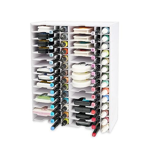 Krafetto Soporte de almacenamiento combinado de almohadillas de tinta, 28 rejillas para almohadilla de sellos, 28 rejillas para marcadores, 28 rejillas para recarga de tinta, soporte organizador de