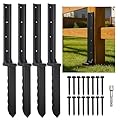 4 Pcs Fence Post Repair Kit Heavy-Duty Serrated Design Fence Post Repair Piles, specifically Designed to Repair Tilted/Broken/Wobbly Wooden Fences