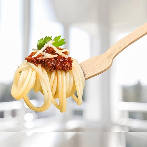 Miniatura 3 de Utensilios de bambú desechables  Paquete de 100 (6.7 pulgadas, 50 tenedores, 25 cucharas, 25 cuchillos) Juego de cubiertos de bambú desechables,