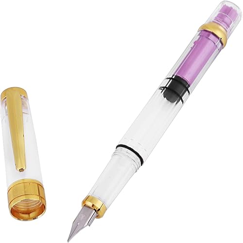 Miniatura 6 de Walfront Pluma estilográfica de relleno de pistón, punta fina dorada, transparente, colores surtidos, juego de 4, plumas estilográficas de acero