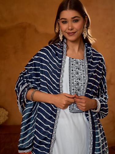 Image of Naixa Women's Viscose Embroidered Straight Kurta with Pant and Dupatta Sets (Available in Plus Size) (NX-674)