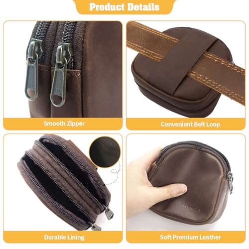 Image of Jack&Chris Coin Purse for Men, Genuine Leather Mini Coin Wallet Zipper Pocket with Back Belt Loop, Coin Bag for Men and Women