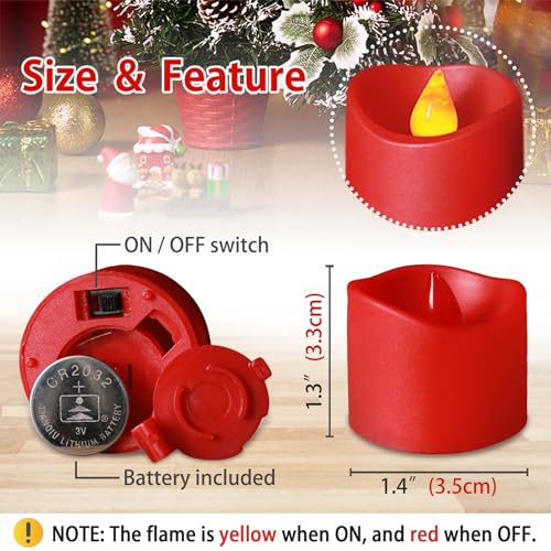 Image of SingTok 24 Pack LED Red Tea Light Battery Operated, Flameless Flickering Red Votive Candles Outdoor Electric Tealights Fake Candle Bulk for Christmas Light Wedding Romantic Valentine's Day Decorations