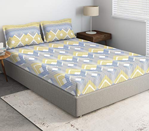 Image of DDECOR - Vibrance 100% Cotton Fitted Bedsheet with 2 Pillow Covers, King Size, Multi