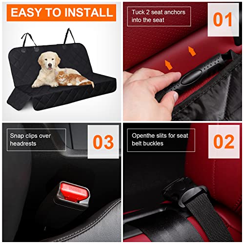 Autoschondecke Hund Rücksitz, Hundedecke Auto Rückbank (134x118cm), mit 2 Elastischen Hundesitzgurt, Haltbare Kratzfest & Wasserdicht Hund Schutzdecke für Nahezu Alle LKWs PKWs SUVs