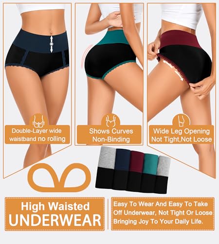 Women Underwear Cotton High Waisted Soft Briefs Full Coverage Comfort Panties Multipack2