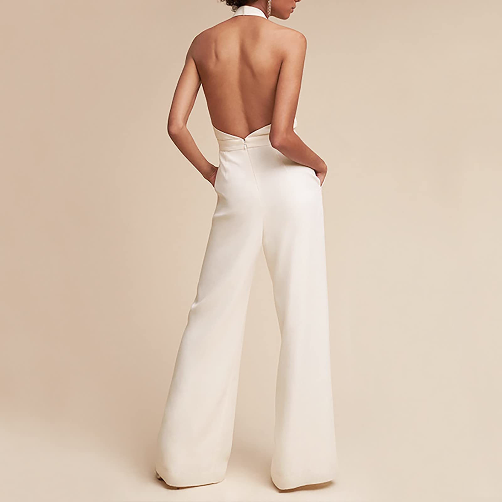 Combinaison Femme Chic Combinaison D'été Pour Femme, Combinaisons Décontractée Avec Taille Haute Longue Jambe Large Tenue Femmes Loose Léger Respirant Pour Soirée Mariage Travail Bureau