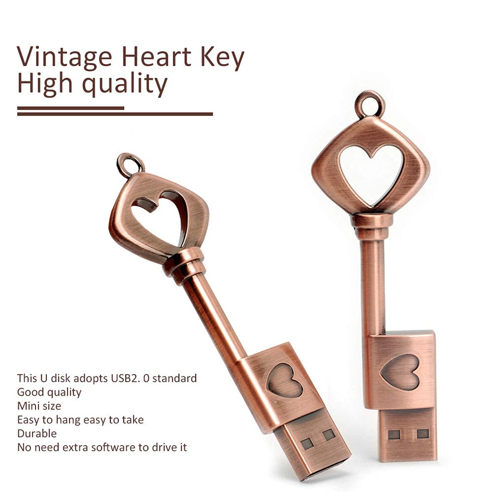 Chiavetta USB 32 GB con confezione regalo, chiavetta USB impermeabile a forma di chiave a forma di cuore, memoria esterna regalo romantico