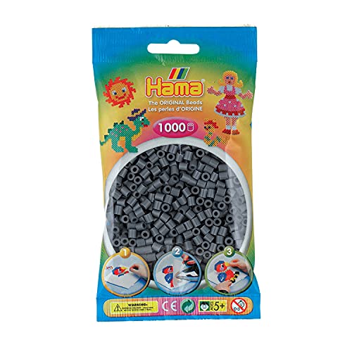 Hama - 207-71 - Loisirs Créatifs - Sachet 1000 Perles à Repasser - Taille Midi - Gris Foncé