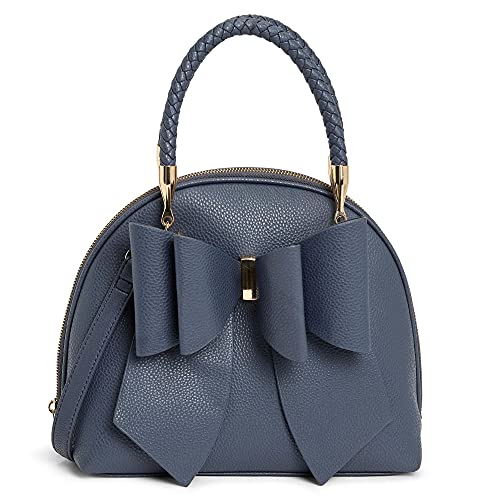 Like Dreams Medium Vegan Leather Fashion Satchel For Women Bow Tie Braided Handle Removable Strap Purse (Navy) #TOP3