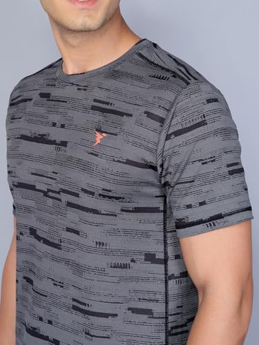 Image of TECHNOSPORT Men Polyester Regular Fit Half Sleeve Jacquard T-Shirt with Double Cool, Quick Dry & Anti Microbial for Sports, Running & Casual Use