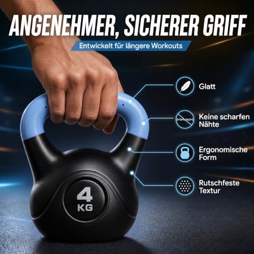 Body & Mind® Kettlebell 4 kg Kugelhantel - bodenschonende Schwunghantel – Ansicht 4