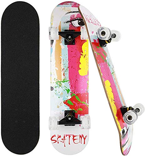 Planche à roulettes pour débutant, Planche à roulettes 7 Couches de Planches 31 'x8' Pro Complete Flash Wheel Skate Board, longboards en Bois d'érable pour Adolescents Adultes Débutants Filles