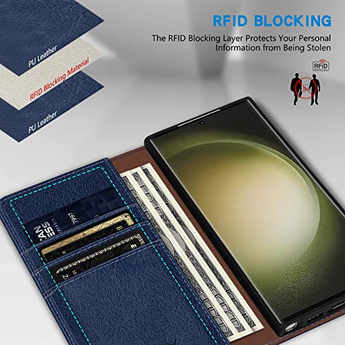 Image of ZZXX for Galaxy S23 Ultra Wallet Case Strong Magnetic 6.8 inch,Blue
