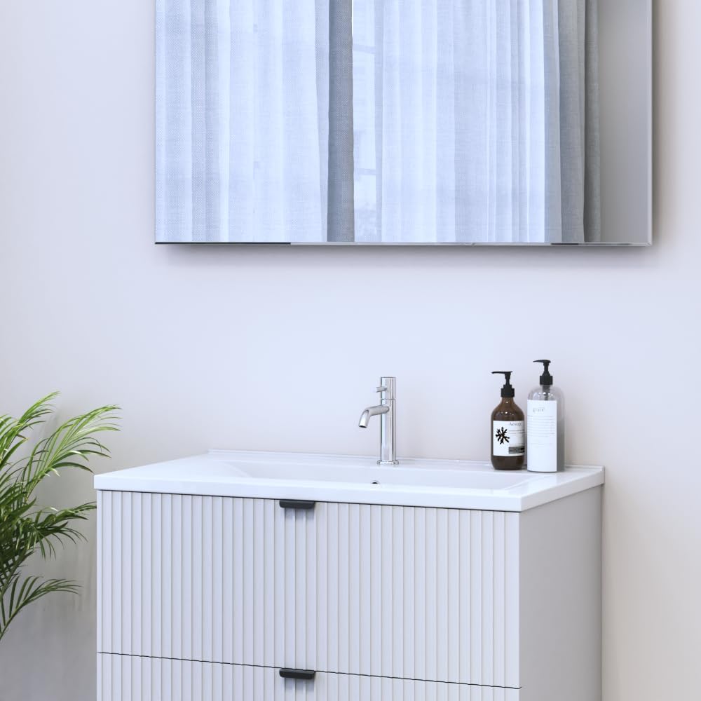 Meble Furniture Ceramic Drop-In Sink - 32 Inch Rectangular White Bathroom Sink - Durable Ceramic with Smooth Surface for Easy Cleaning