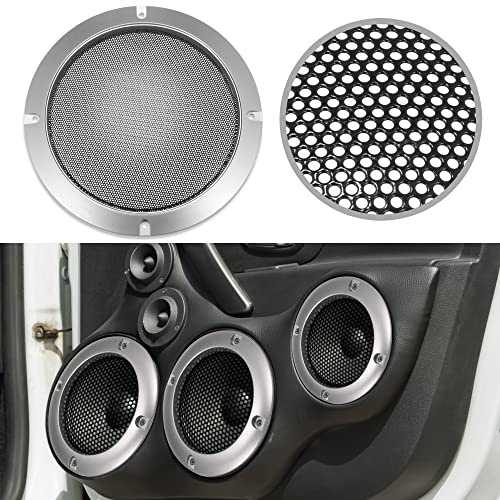 X AUTOHAUX 2pcs 6.5" Car Speaker Grille Cover Trims Round Grille Silver Tone, Silver Tone, Black, 6.5 Inch - Image 2