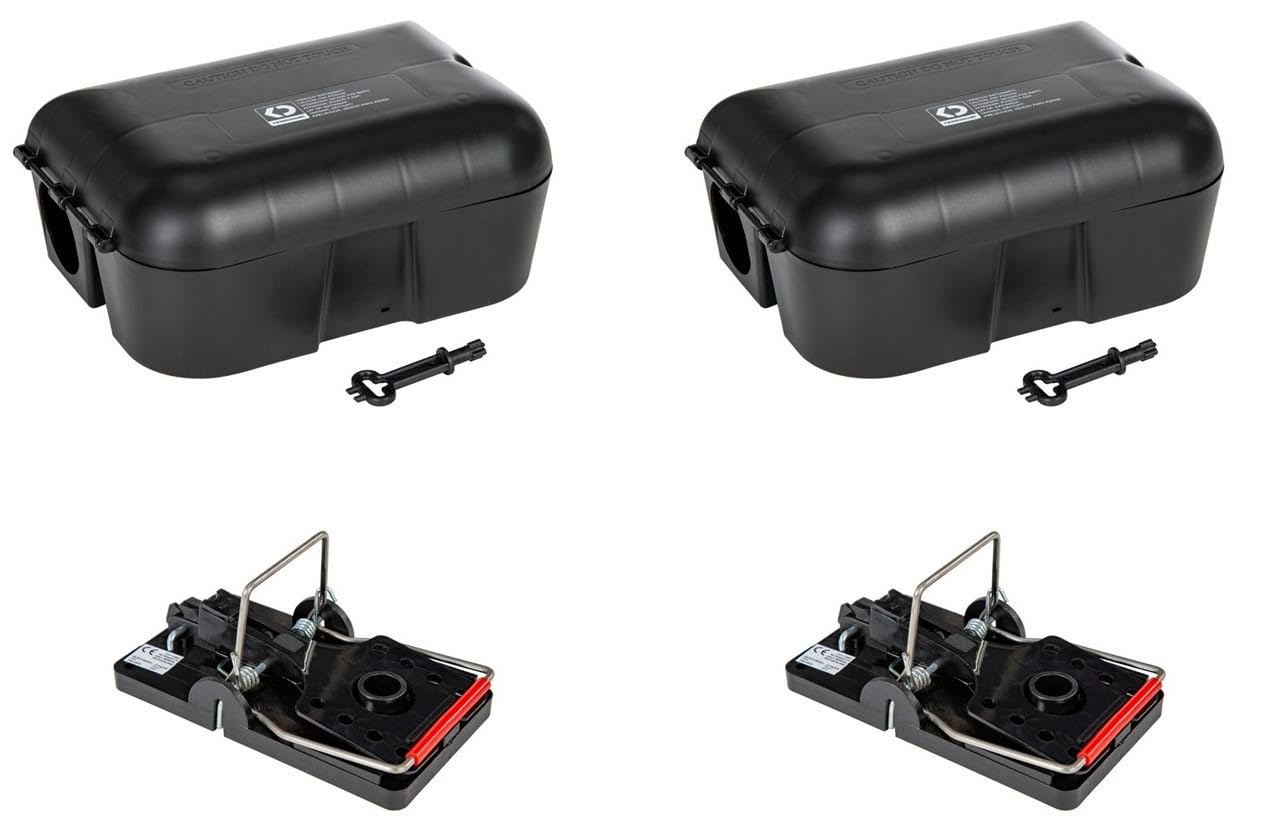 Köder-Discount Rattenköderbox Set mit 2 Köderboxen und 2 Präzisions-Schlagfallen – Giftfreie Rattenbekämpfung, Wetterfest & Wiederverwendbar – Sicher für Kinder & Haustiere, inkl. Anleitung