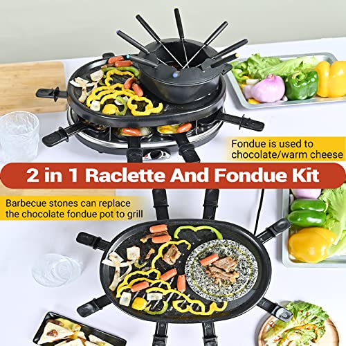 Coscosx Fondue Pot Set, Electric Fondue Pot Sets With Bbq Grill, Portable Korean Bbq Grill With Raclette Grill Plate, 8 Fondue Forks, 8 Small Nonstick Pans Temperature Control For 8 People Parties #TOP1