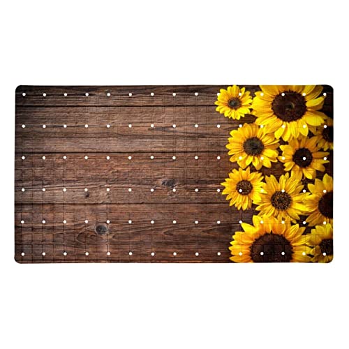 Bathtub Mats, Sunflowers on The Wood Bathroom Shower Mat with Drain Holes and Suction Cups Non Slip Extra Long Bath Mat for Tub 15 x 27inch
