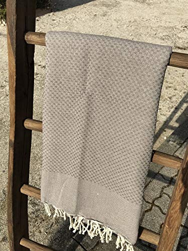 Fouta Tunisienne - Serviette De Plage / Hamam 100x200 Cm - 100% Coton Nid D'abeille, Couleur Taupe - Fabriquée Artisanalement En Tunisie