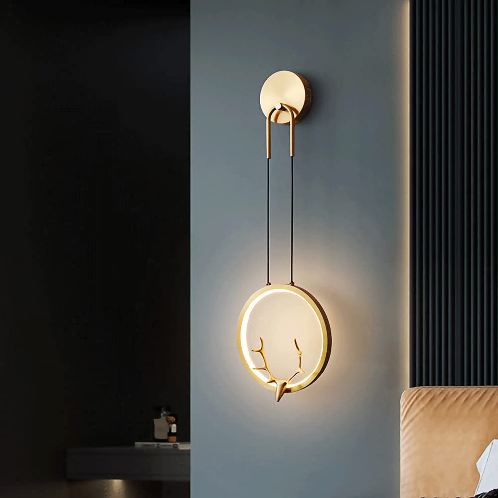 Lampade da Lettura da Comodino per Camera da Letto, Lampada ad Anello da Parete, Applique Decorativa in Ottone a Forma di Corna, Illuminazione Moderna a LED da 10W, luci per Soggiorno a 3 co
