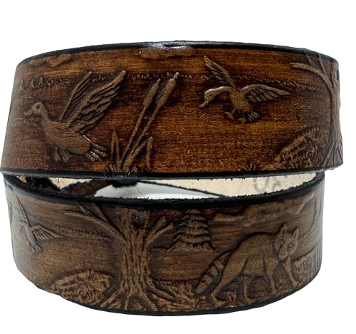 Duck Raccoon Design Handmade Mens Leather Belt Western Work Casual 1.5"2