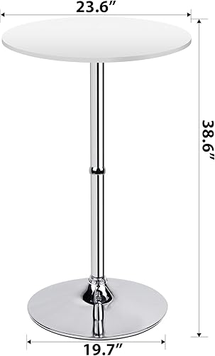 Miniatura 16 de Leopard MDF redondo superior ajustable mesa de bar mesa de pub con patas plateadas y base (negro) Negro/Ajustable,Marrón