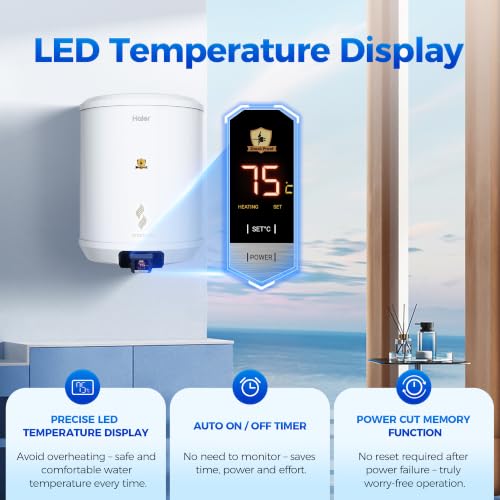 Image of Haier Regenta Digi 25L Storage Water Heater Geyser, 2.2kW, 8 Bar | Touch screen, temperature display, Smart Memory, Fault Detection, CrystalShield tank and Shock Proof | Touch screen, temperature display, Smart Memory, Fault Detection, CrystalShield tank and Shock Proof