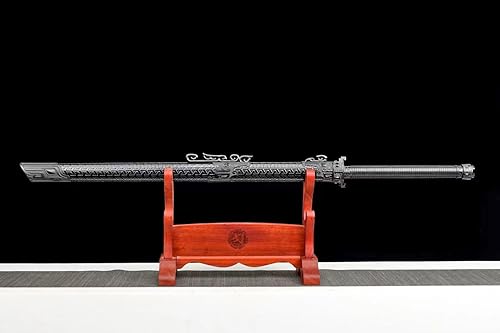 Miniatura 2 de Espada china de acero al manganeso de 44 pulgadas, cuchillo horizontal recto negro, patrón de cable de alimentación (espada diagrama de cable de