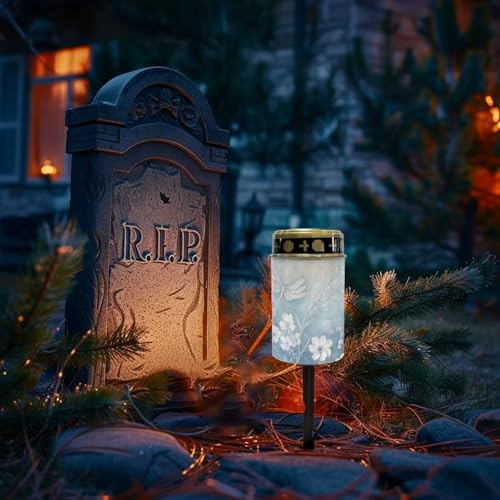 Image of Blue Dragonfly Cemetery Solar Lights Water Resistant LED Flameless Candle Grave Lights Solar Powered Grave Decor Memorial Gift Outdoor Garden Decor Light for Prayer 2 Pcs